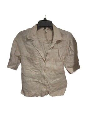 H&M Beige Linen Button-Up Collared Shirt
